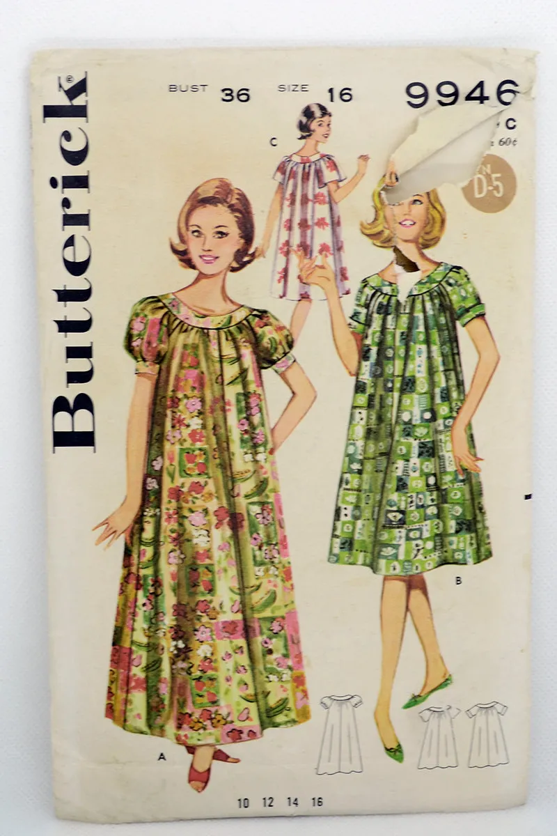 1960 Butterick 9946 Vintage Muu Muu Dress Pattern