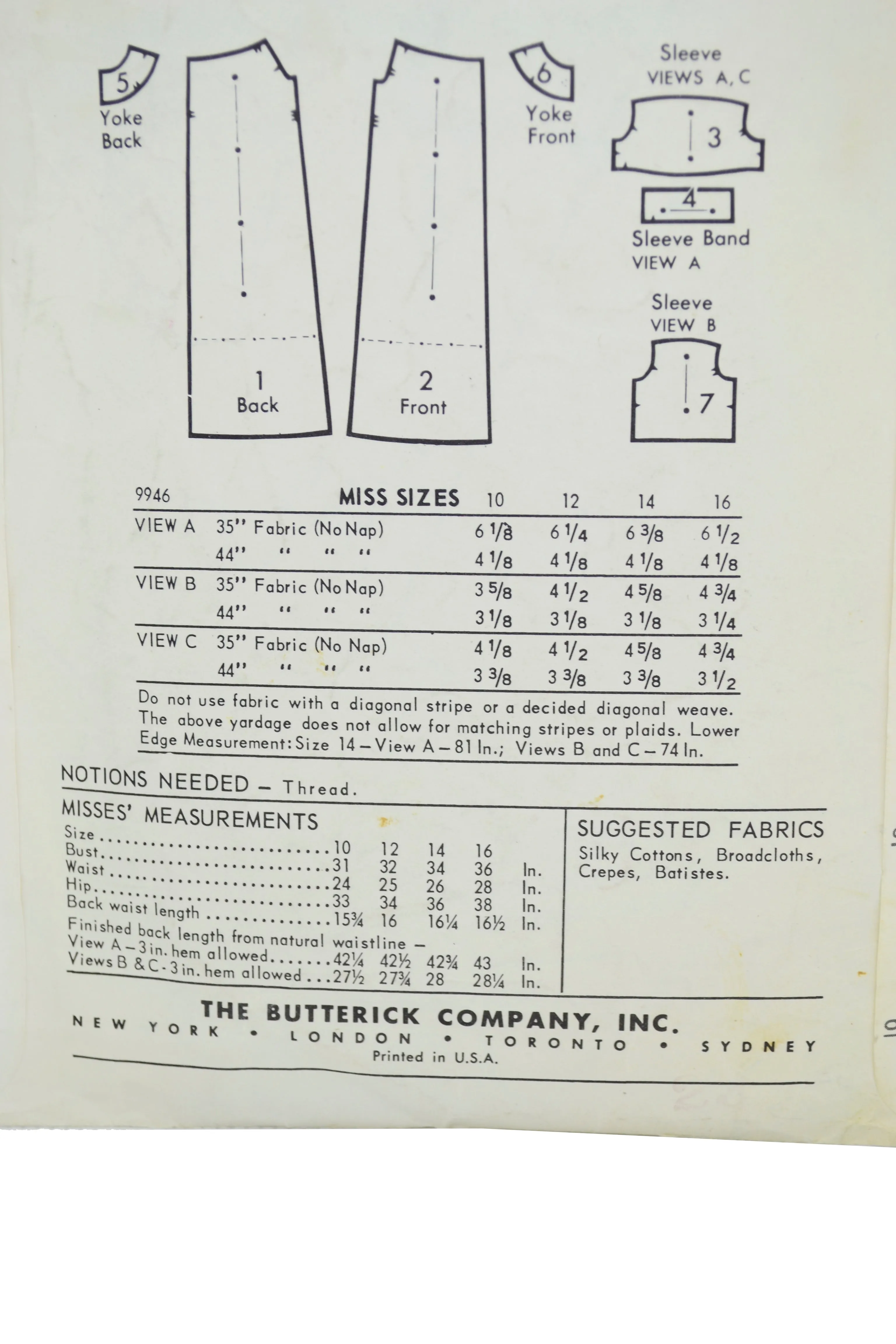 1960 Butterick 9946 Vintage Muu Muu Dress Pattern