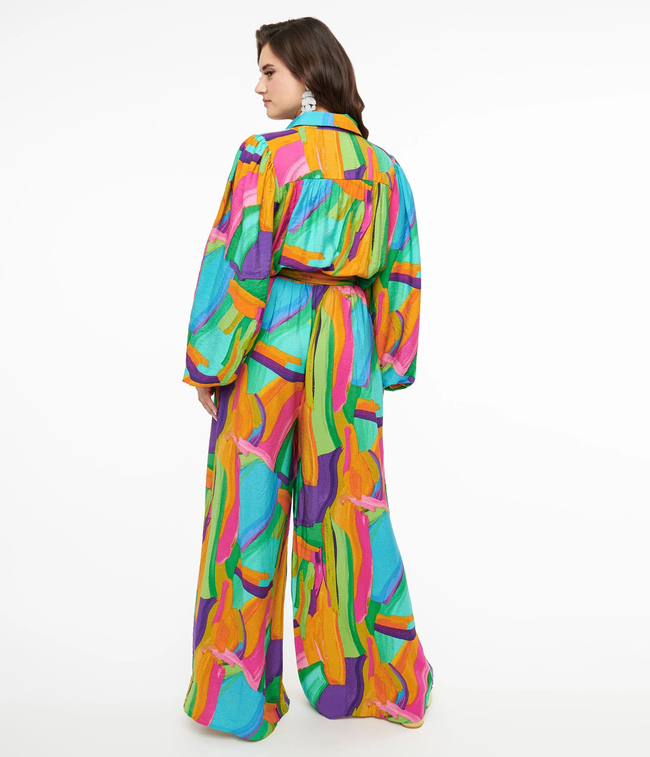 1970s Rainbow Geometric Long Sleeve Jumpsuit