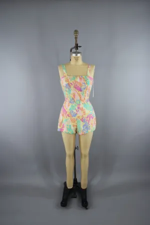 1980s Vintage Yellow Cotton Romper Jumpsuit