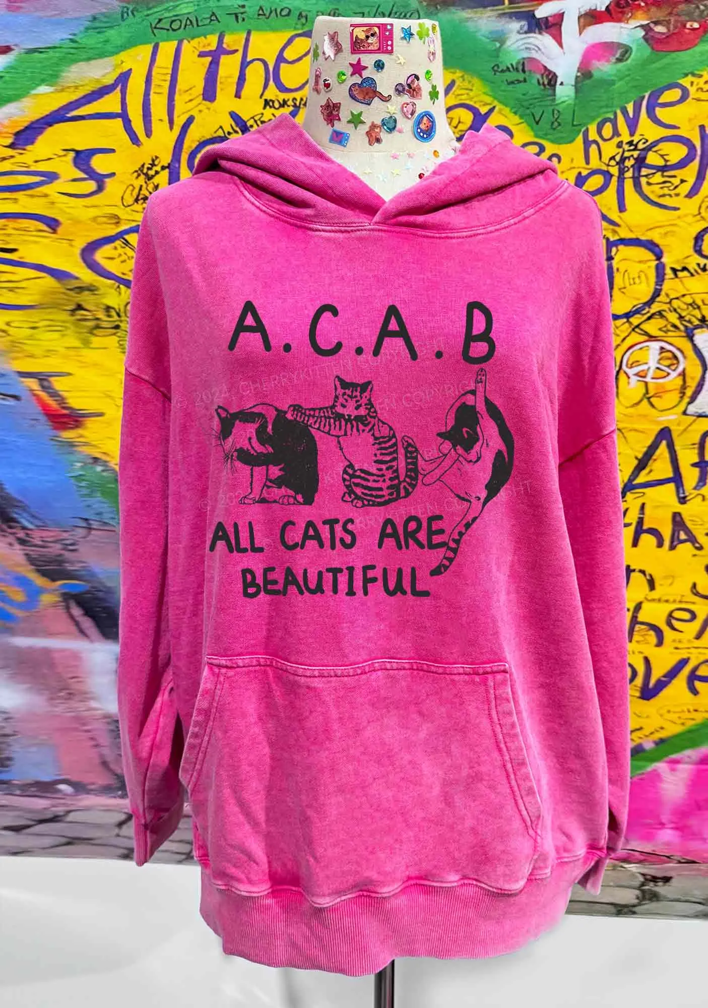 ACAB Cats Y2K Washed Hoodie Cherrykitten