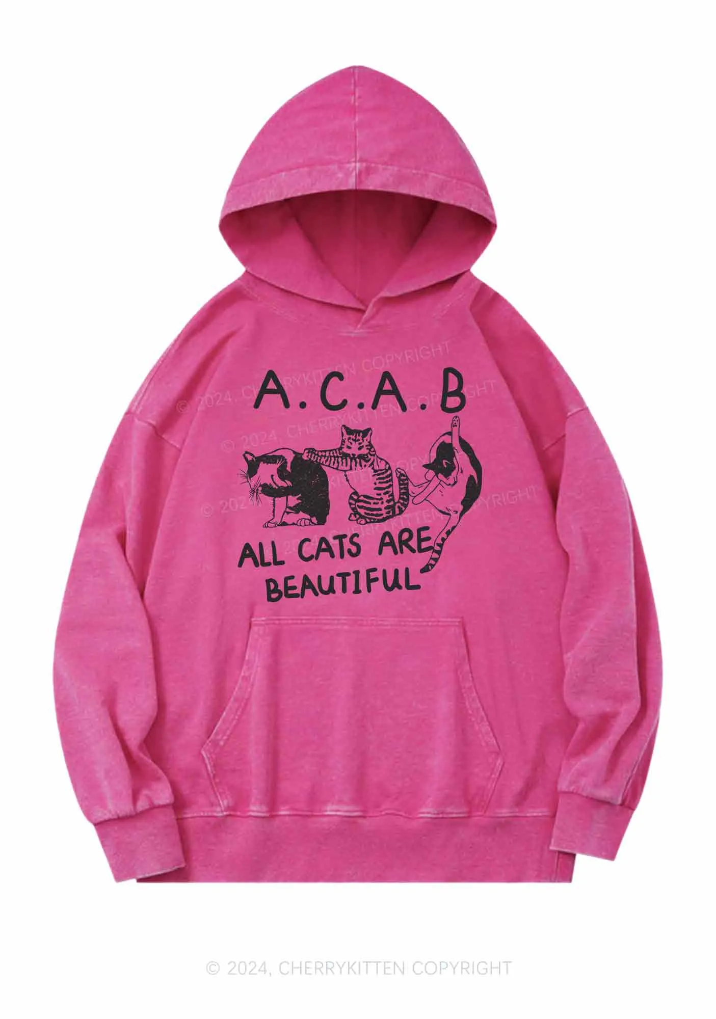 ACAB Cats Y2K Washed Hoodie Cherrykitten