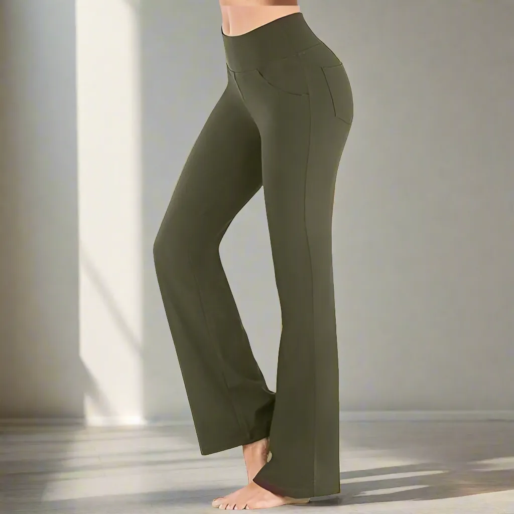 ALLUKASA Relaxing High Elastic Waist Flared Yoga Style with Pocket Pants