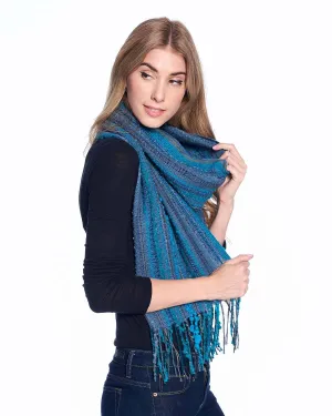 Alpaca Fringe Scarf - Boucle - Capri Blue