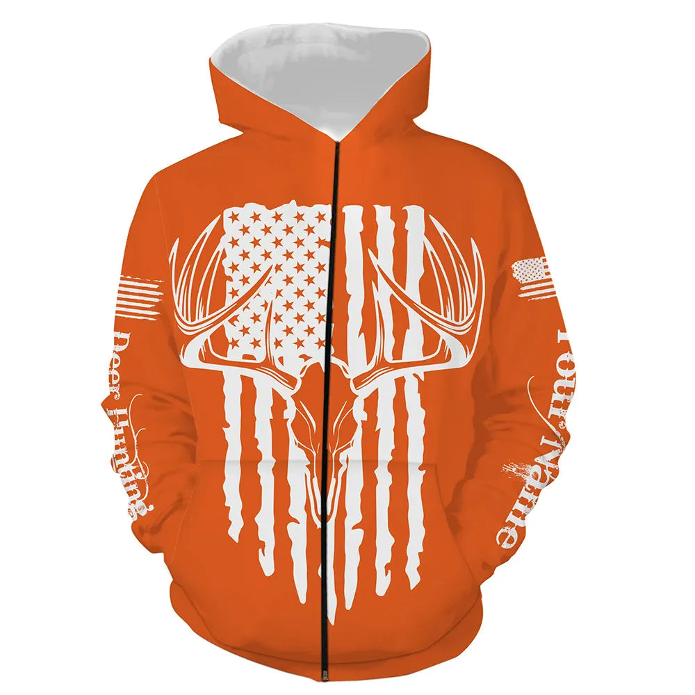 American Flag Deer Orange Hunting Personalized Deer Skull Hunting Shirt For Hunters