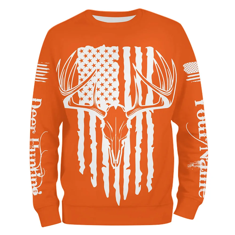 American Flag Deer Orange Hunting Personalized Deer Skull Hunting Shirt For Hunters