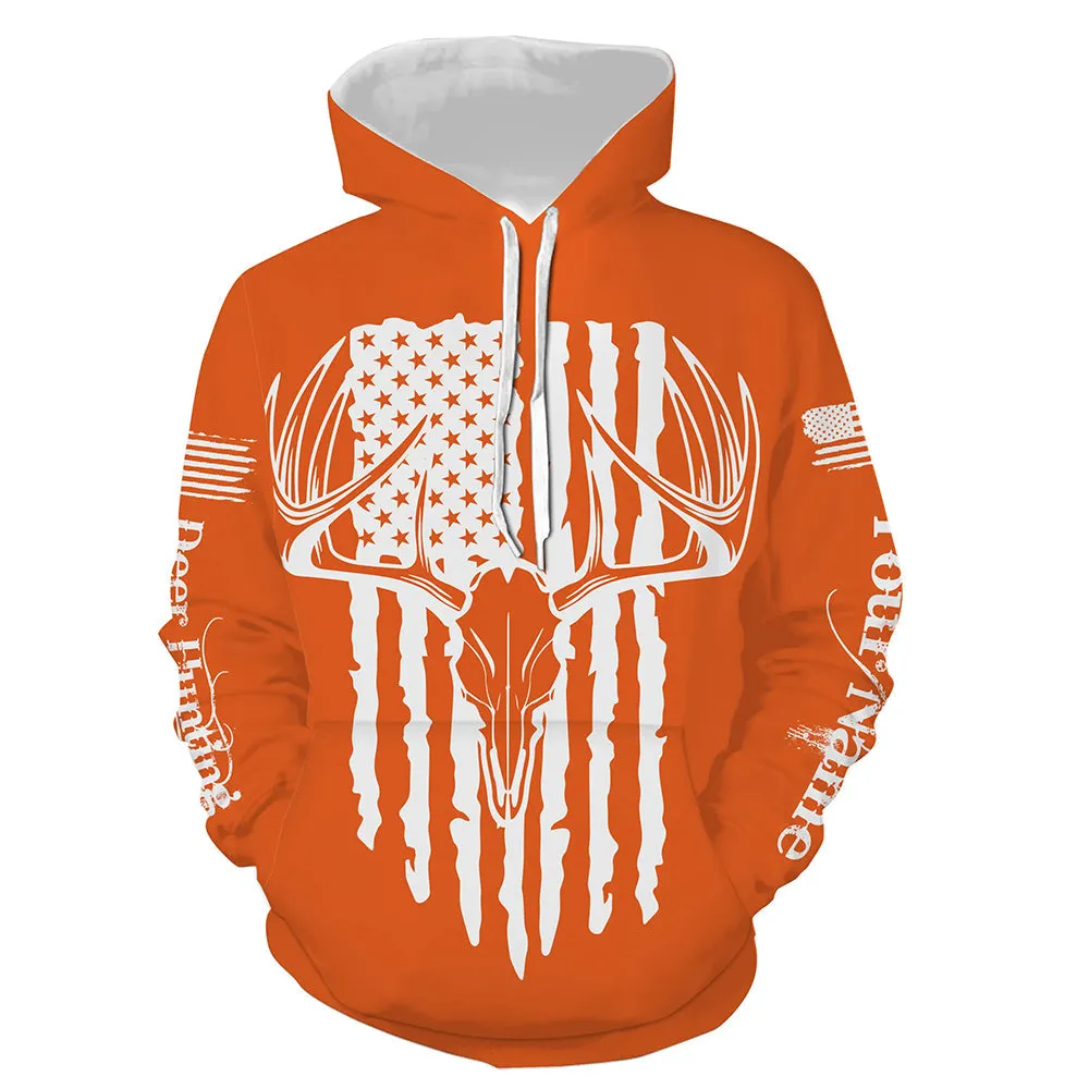 American Flag Deer Orange Hunting Personalized Deer Skull Hunting Shirt For Hunters