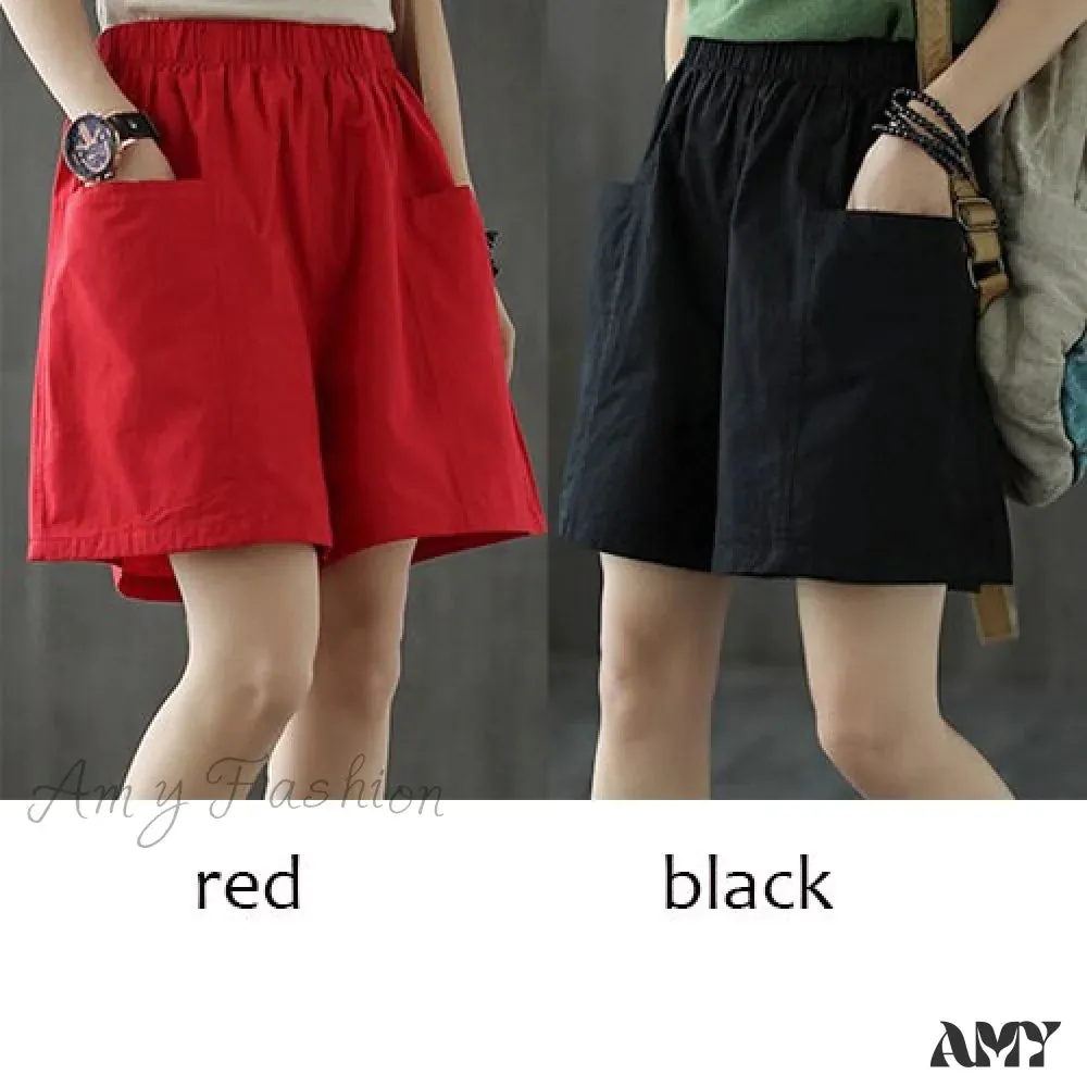 Amy Fashion - Plus Size Pocket Elastic High Waist Shorts