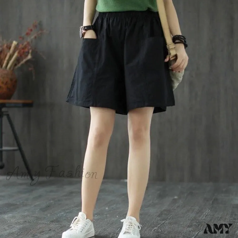 Amy Fashion - Plus Size Pocket Elastic High Waist Shorts