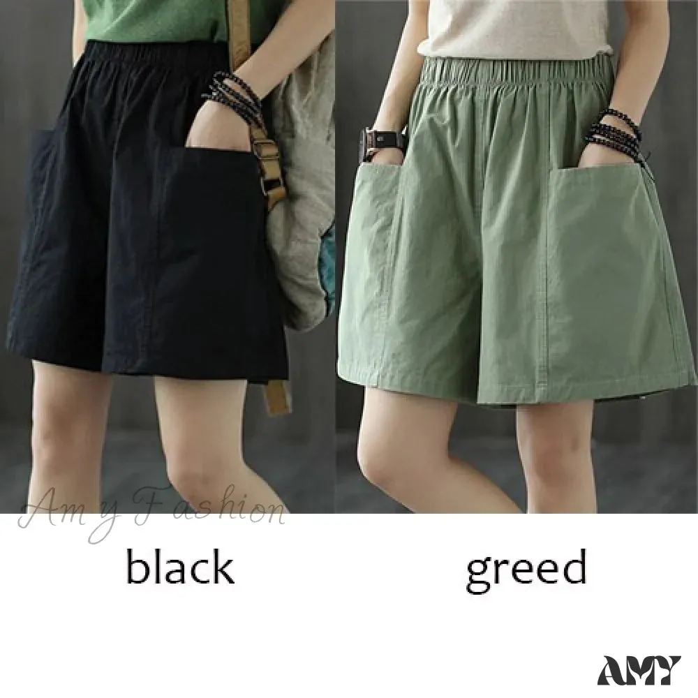 Amy Fashion - Plus Size Pocket Elastic High Waist Shorts