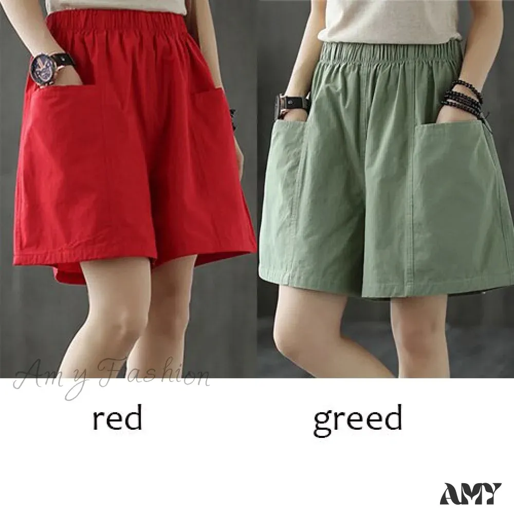 Amy Fashion - Plus Size Pocket Elastic High Waist Shorts