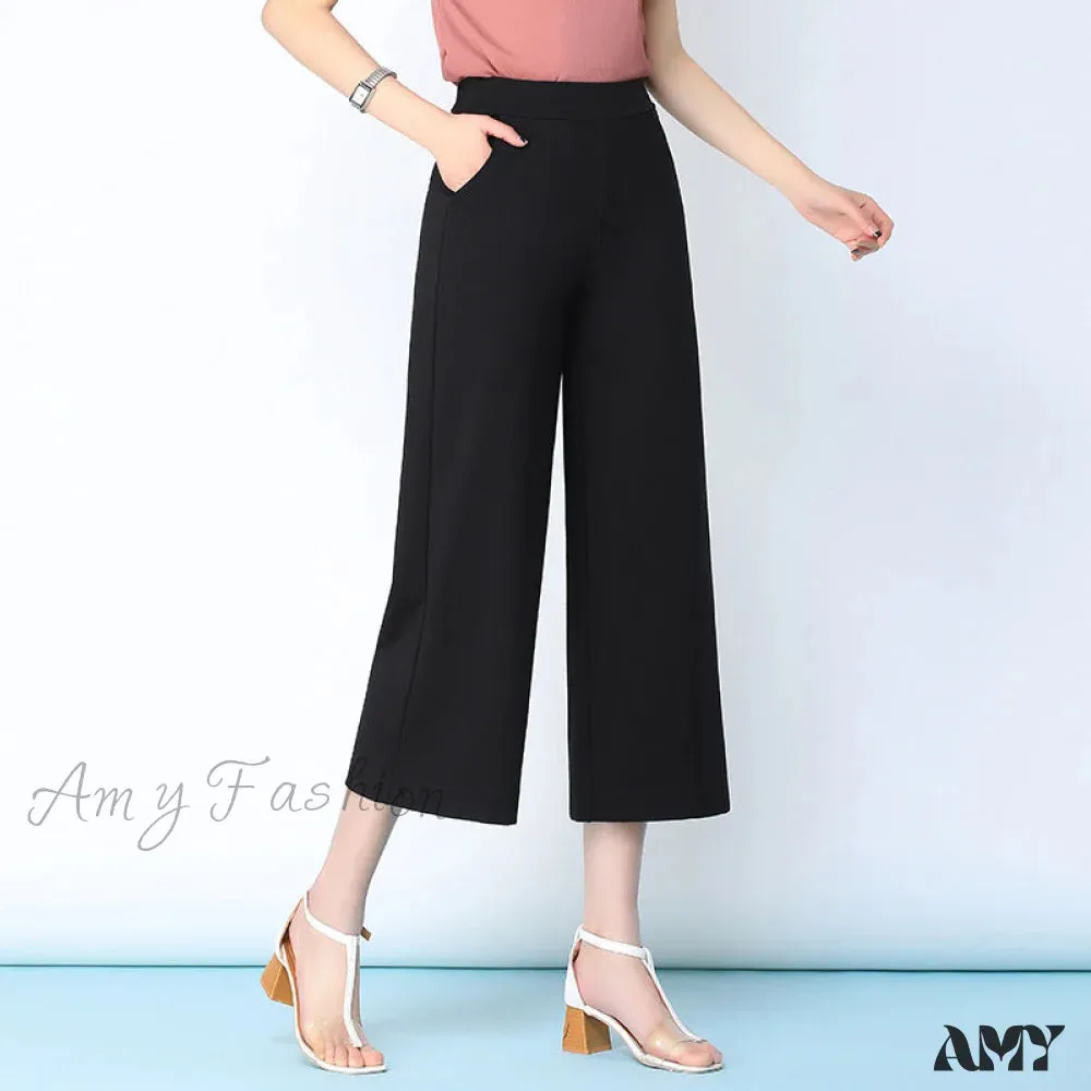 Amy Fashion - White High Waist Wide Leg Capris Pants