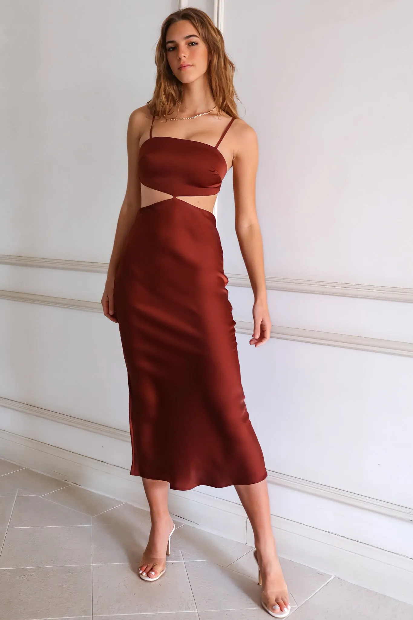 Andorra Satin Midi - Rust Brown