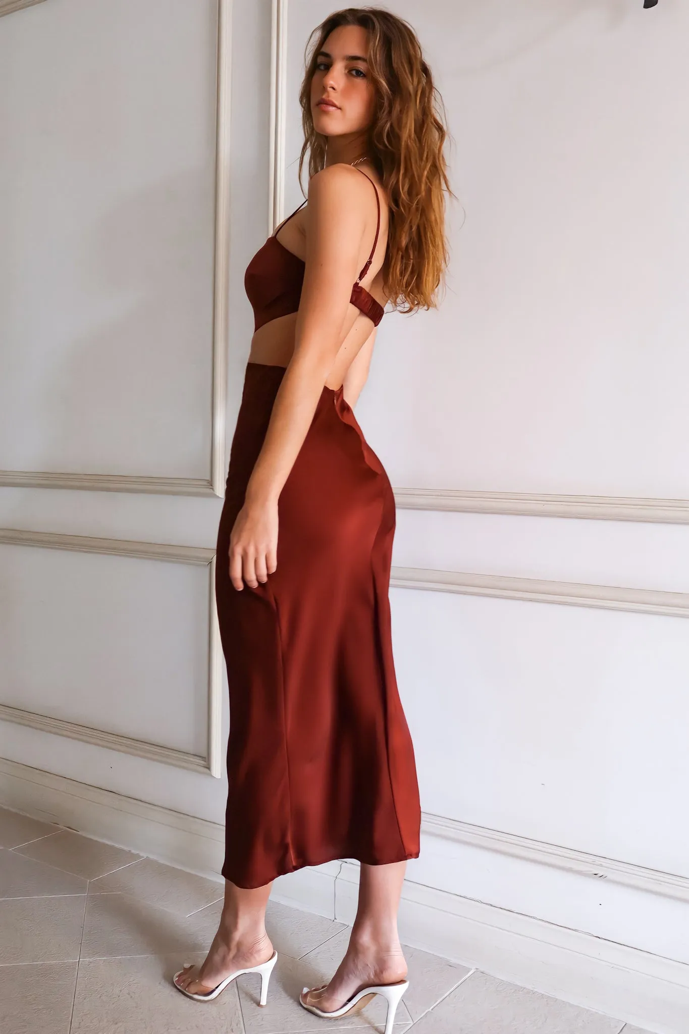 Andorra Satin Midi - Rust Brown