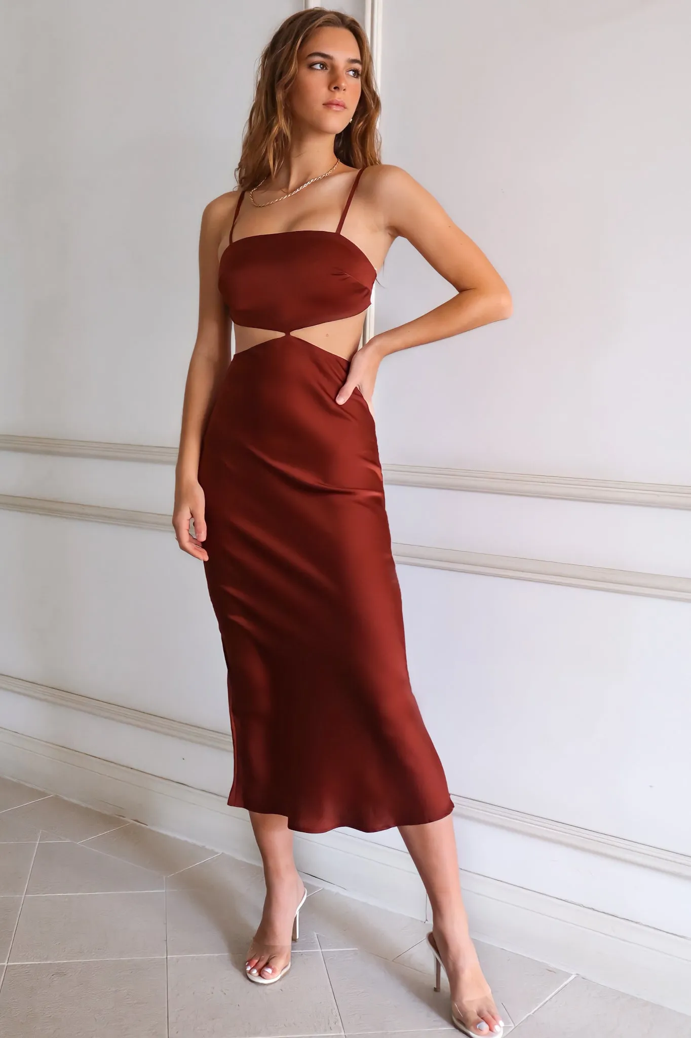 Andorra Satin Midi - Rust Brown