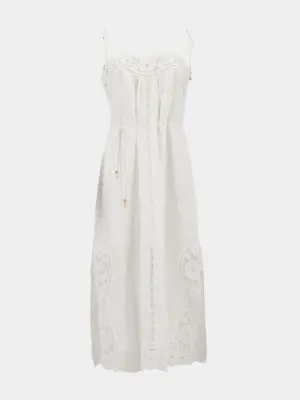 August Broderie Slip White Midi Dress