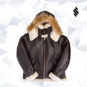 B-3 Hooded Sheepskin Bomber Leather Jacket