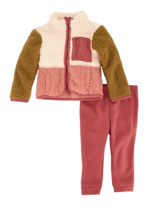 Baby Girls 12-24M Color Block Sherpa Jacket and Joggers