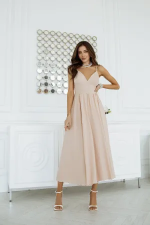 Beige V-Neck Slip Dress