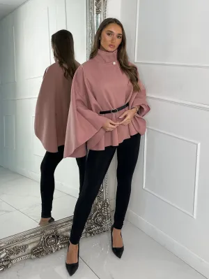 Belted Cape Jacket - Dusty Pink