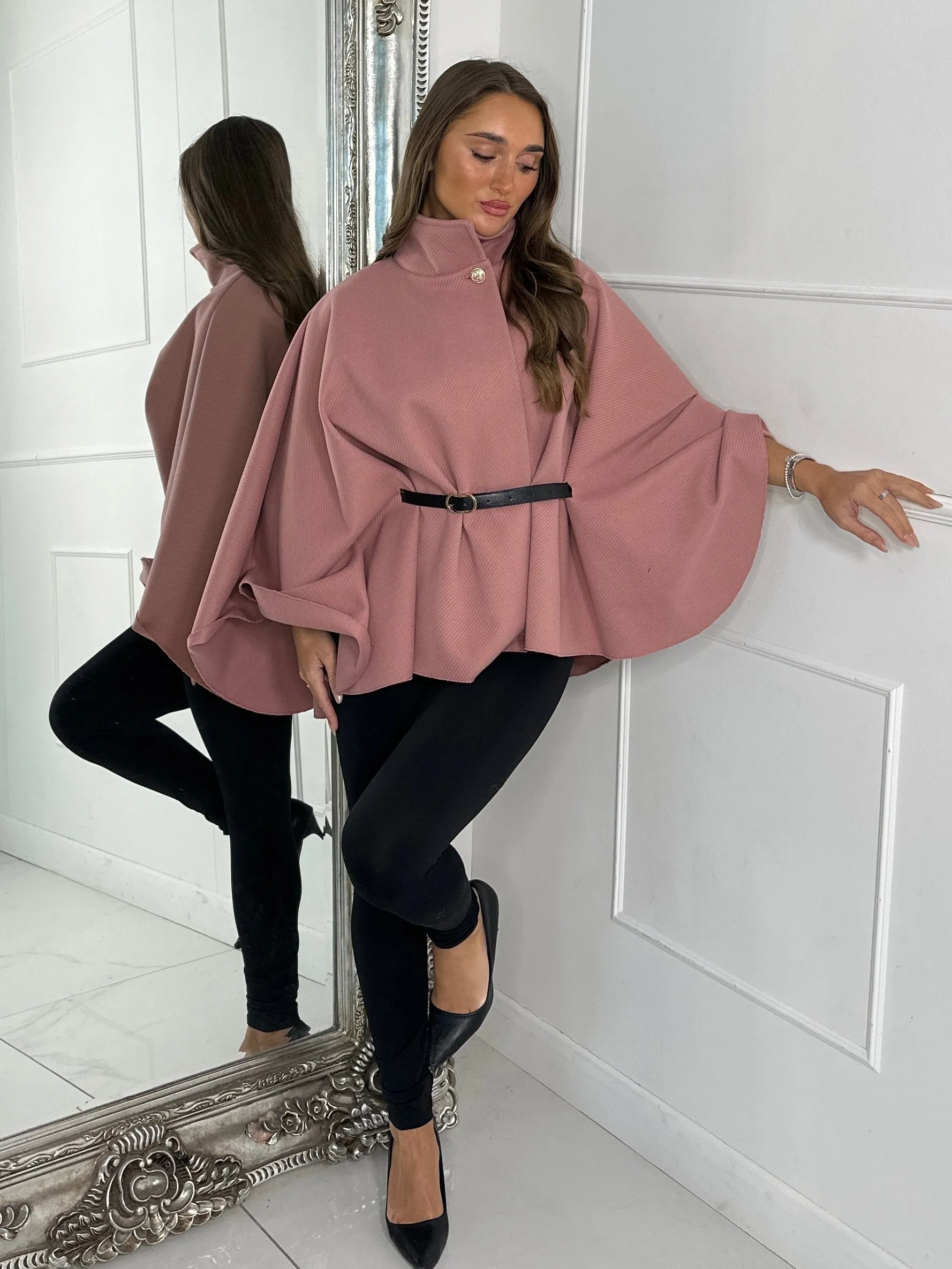 Belted Cape Jacket - Dusty Pink