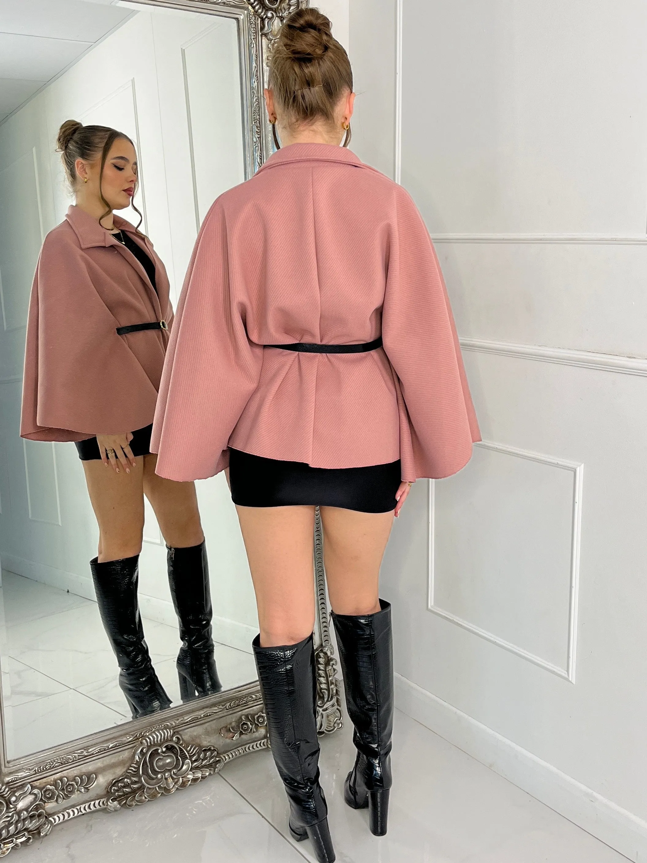 Belted Cape Jacket - Dusty Pink