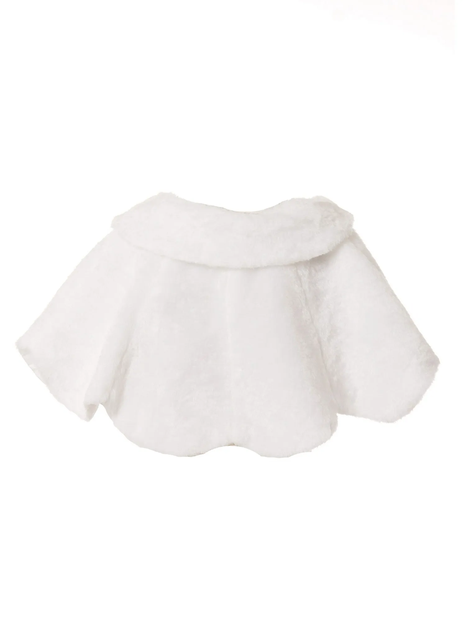 Big Girls White Furry Scalloped Special Occasion Cape 8-12