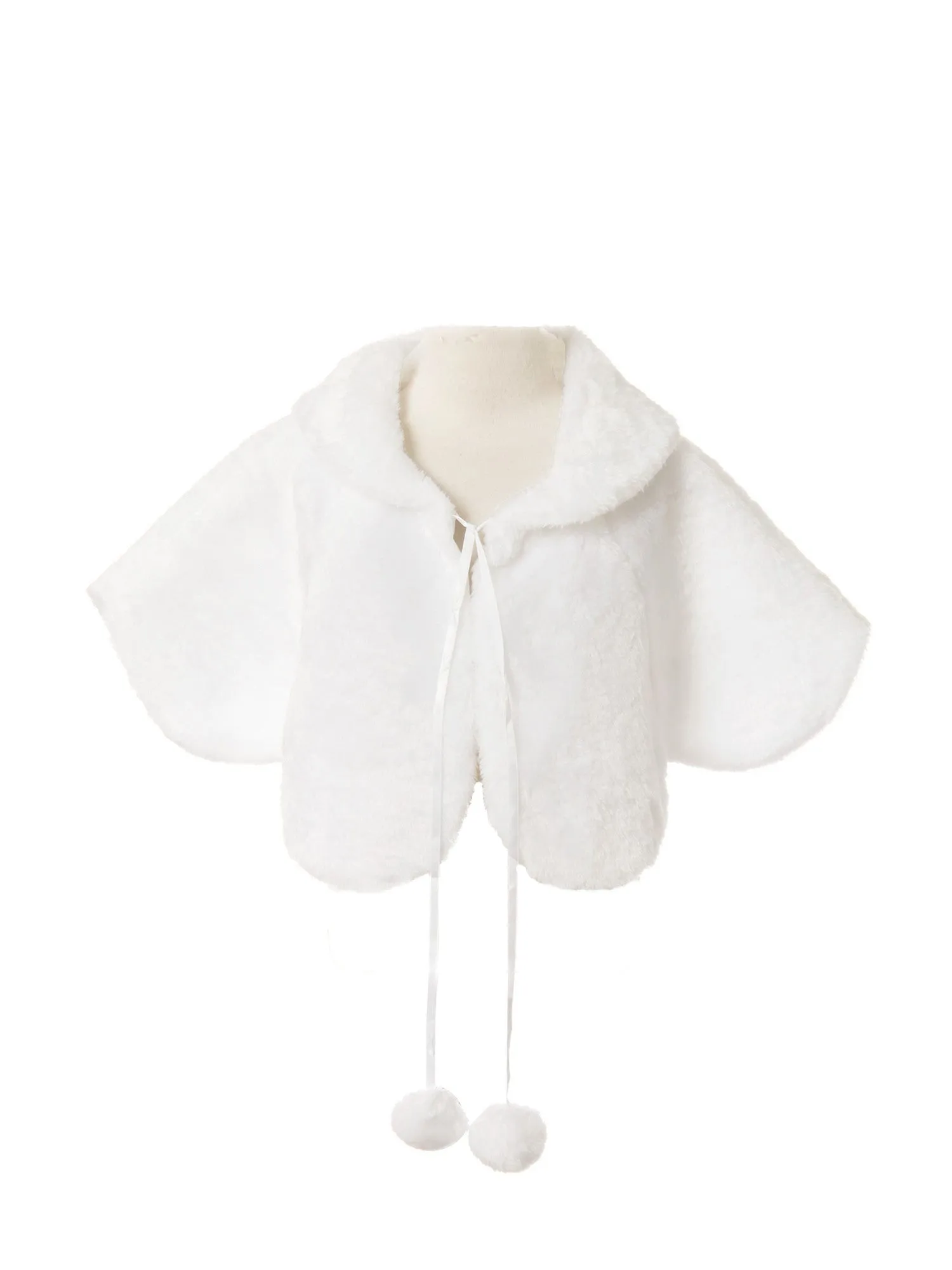 Big Girls White Furry Scalloped Special Occasion Cape 8-12