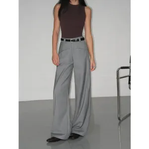 Black High-Waist Straight-Leg Suit Trousers