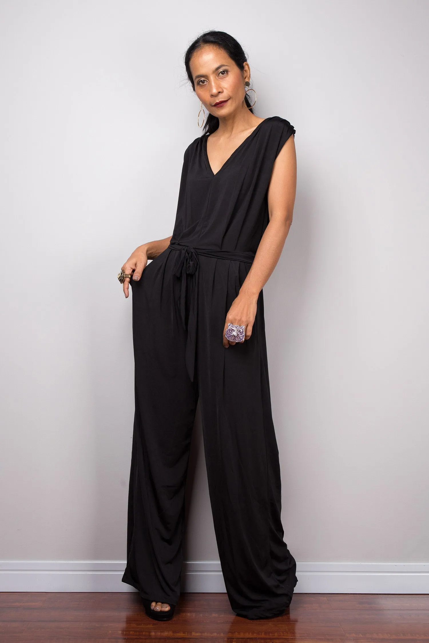 Black jumpsuit with v neck