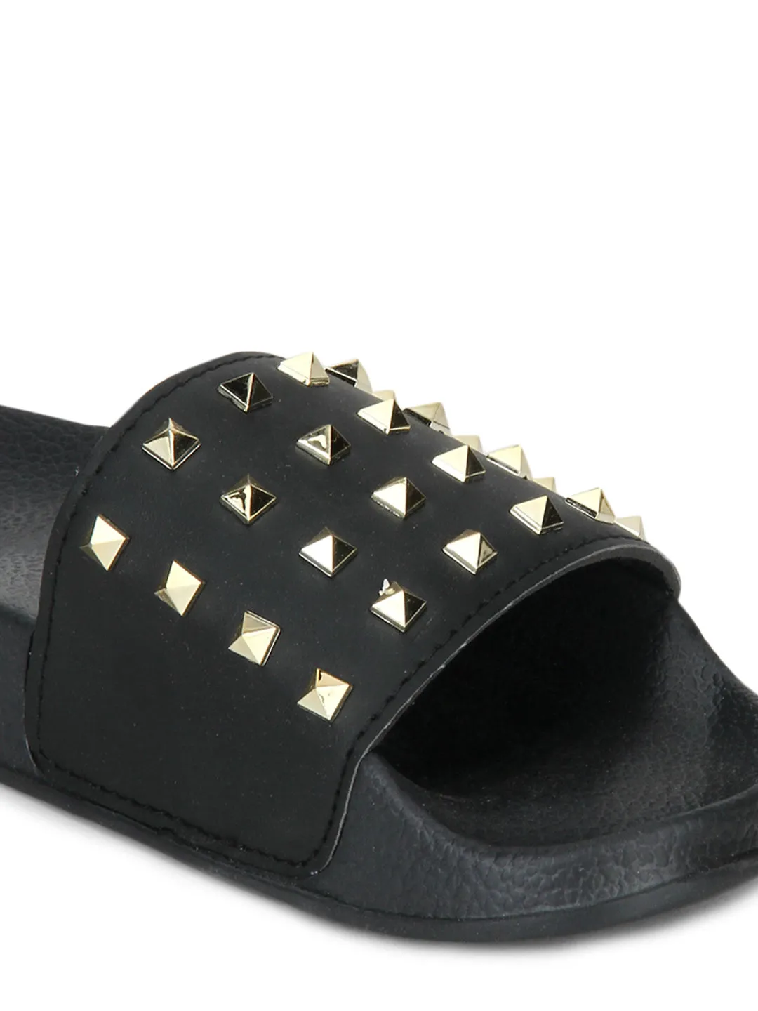 Black PU Studded Slip-On Flats