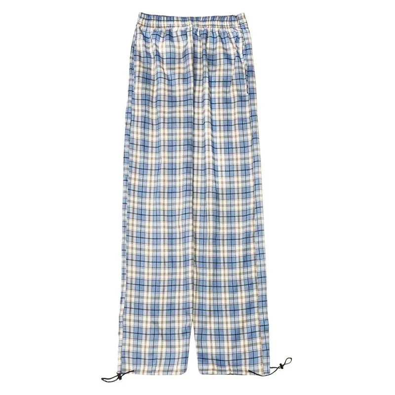 Blue Plaid Vintage Comfy High Waist Loose Pants