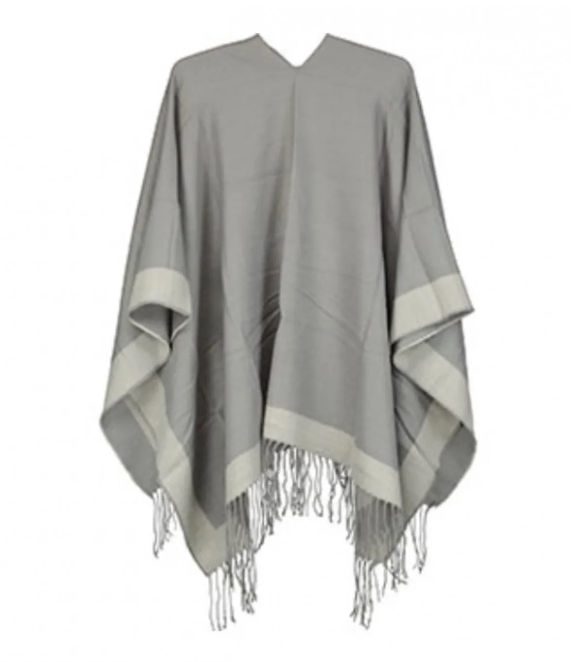 Bordered Reversible Wrap Cape in Cream & Grey