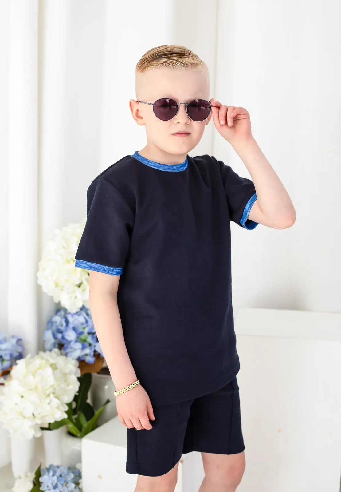 Boys Blue Textured T-Shirt and Short Set