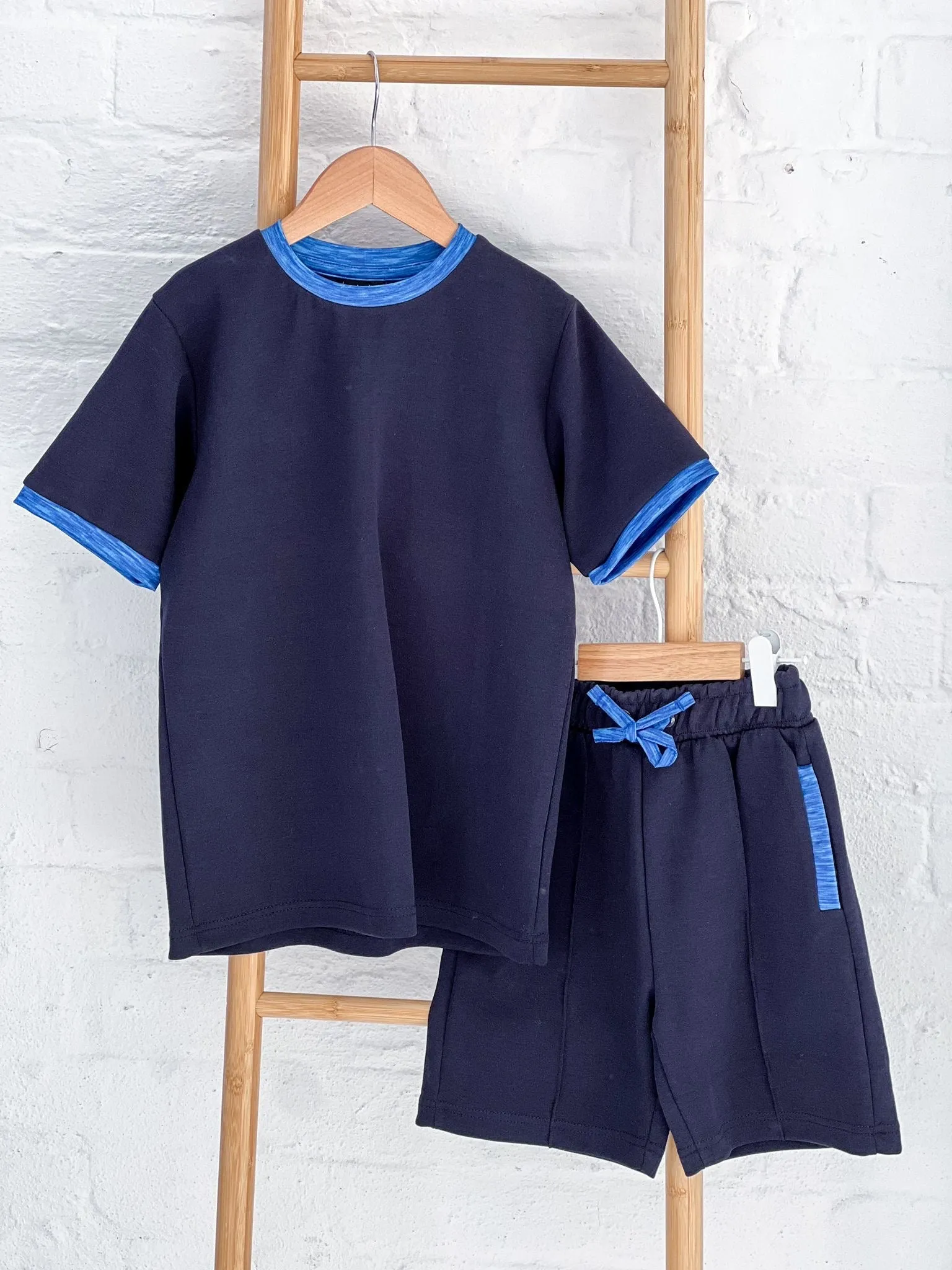 Boys Blue Textured T-Shirt and Short Set