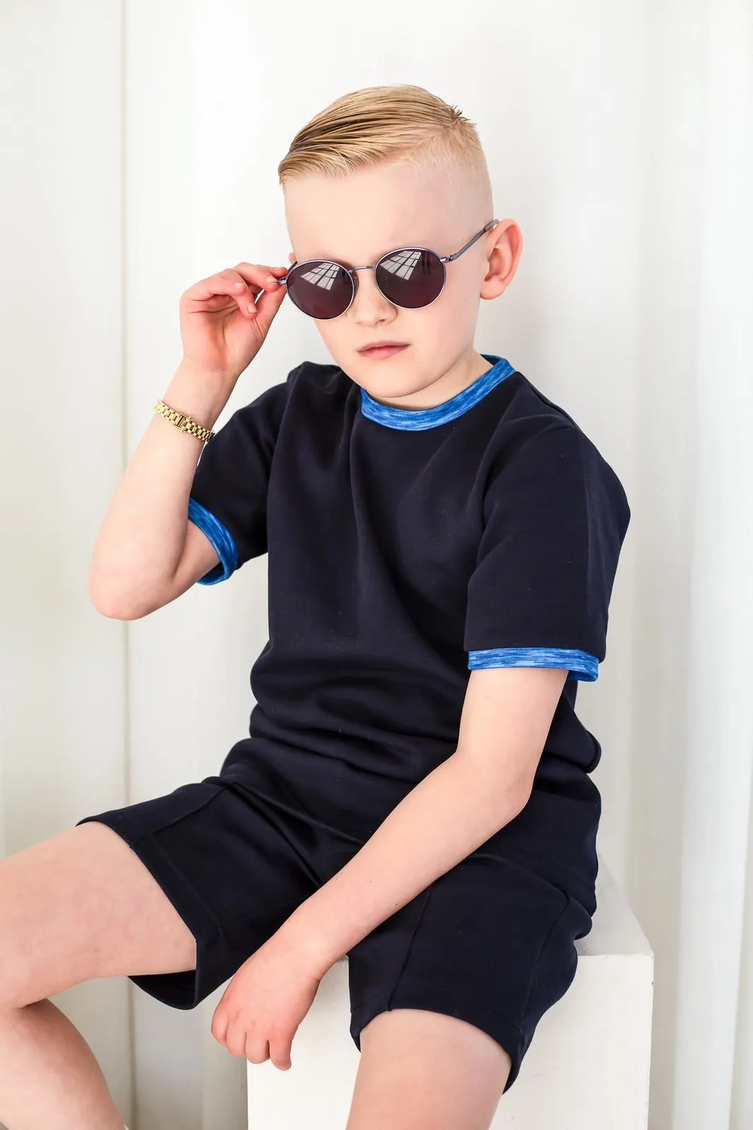 Boys Blue Textured T-Shirt and Short Set