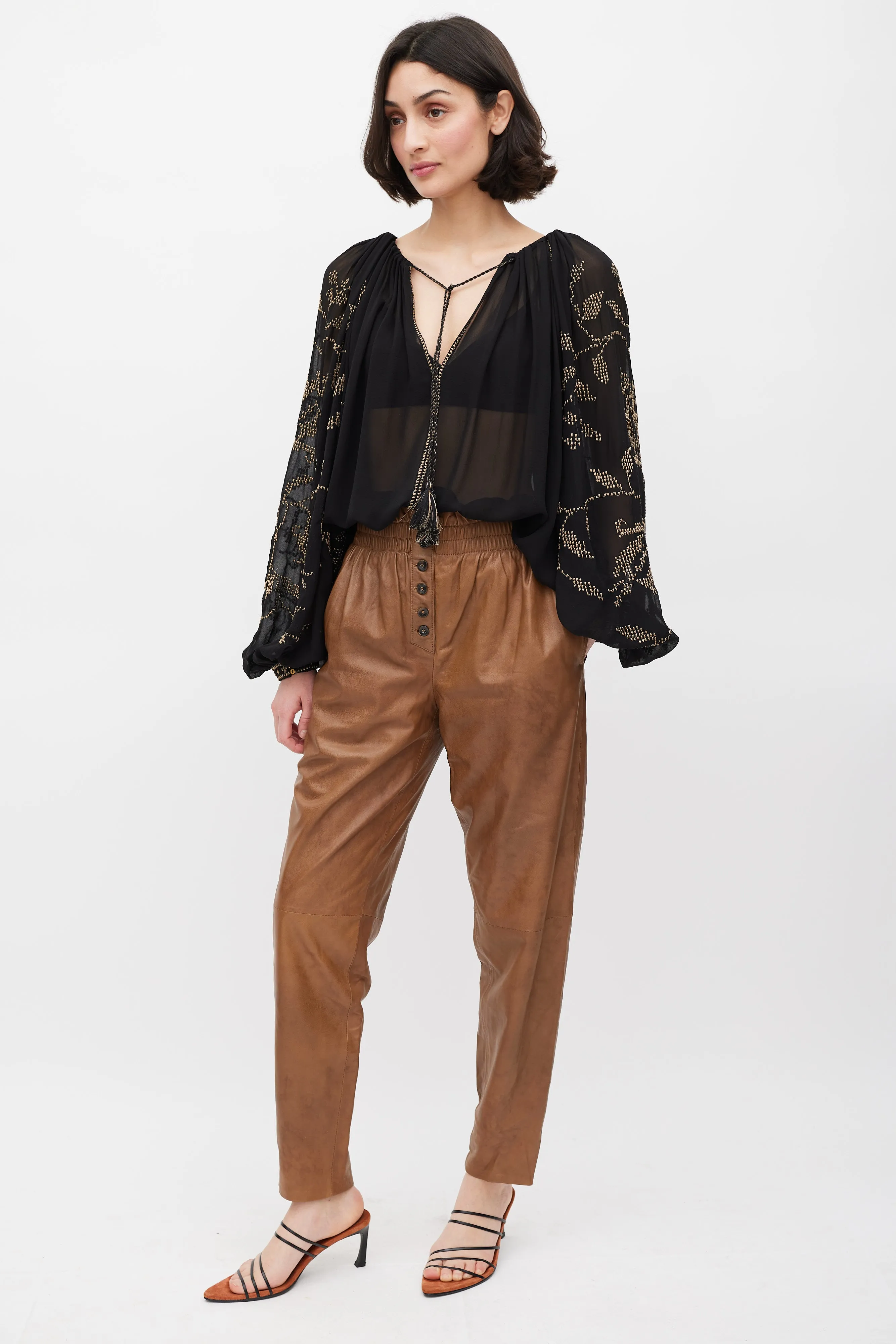 Brown Leather Paper Bag Pants