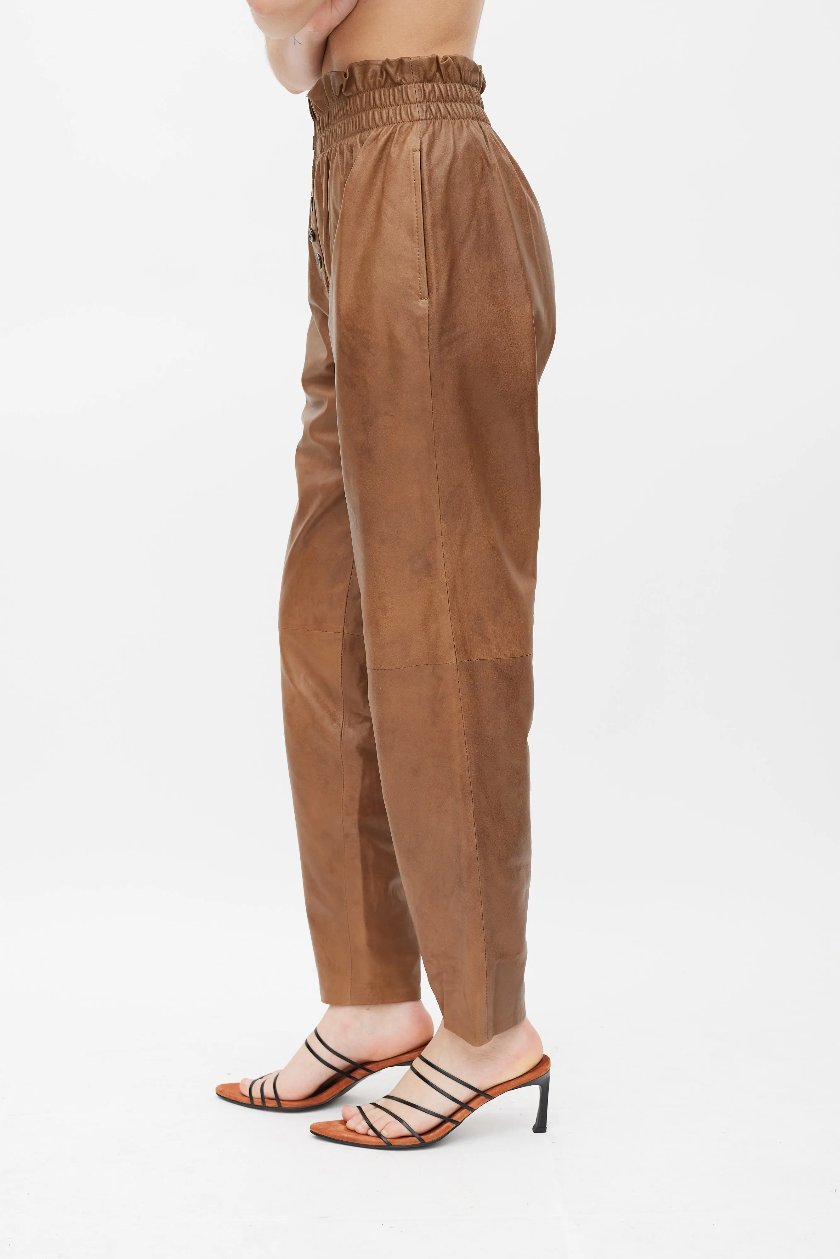 Brown Leather Paper Bag Pants