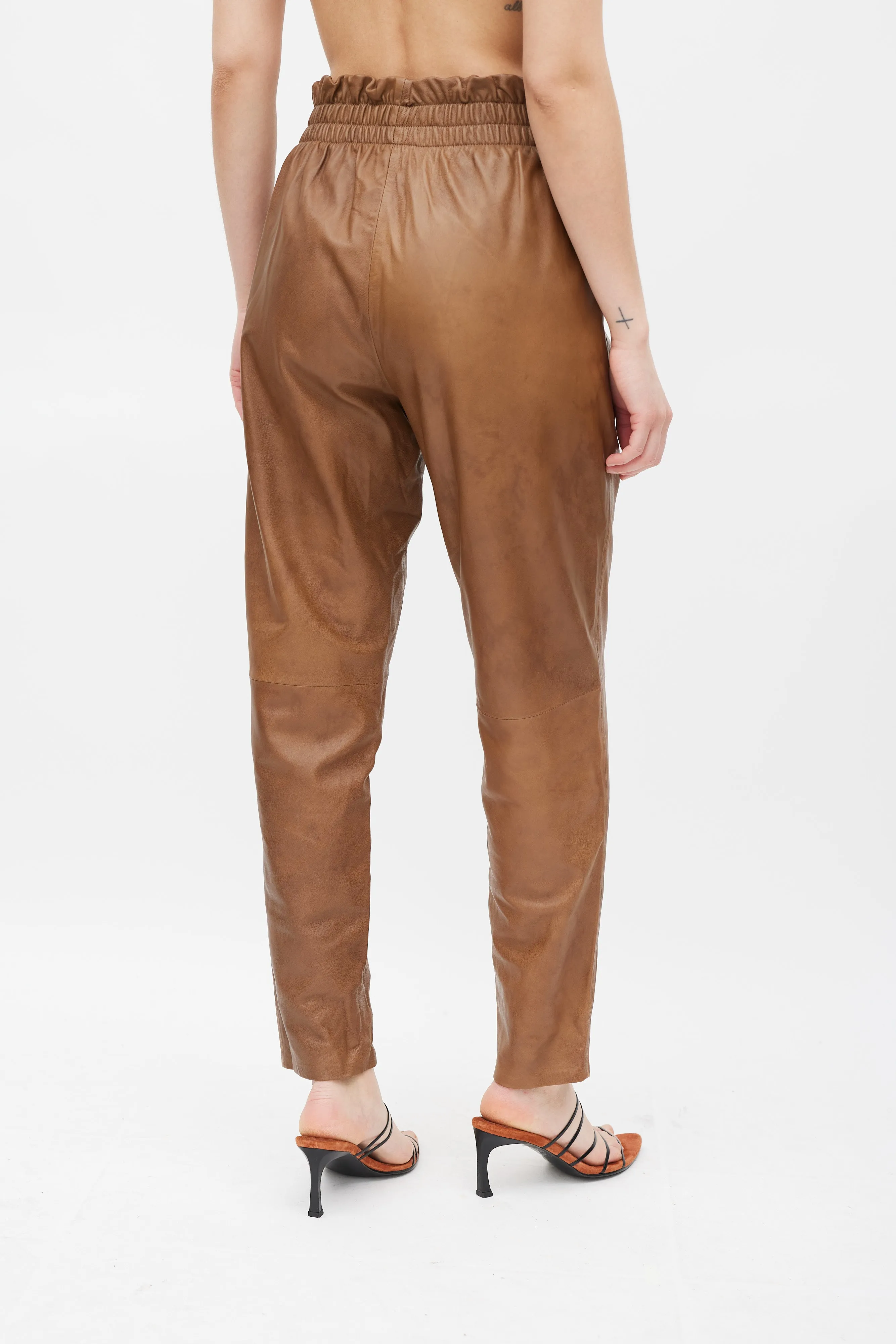 Brown Leather Paper Bag Pants