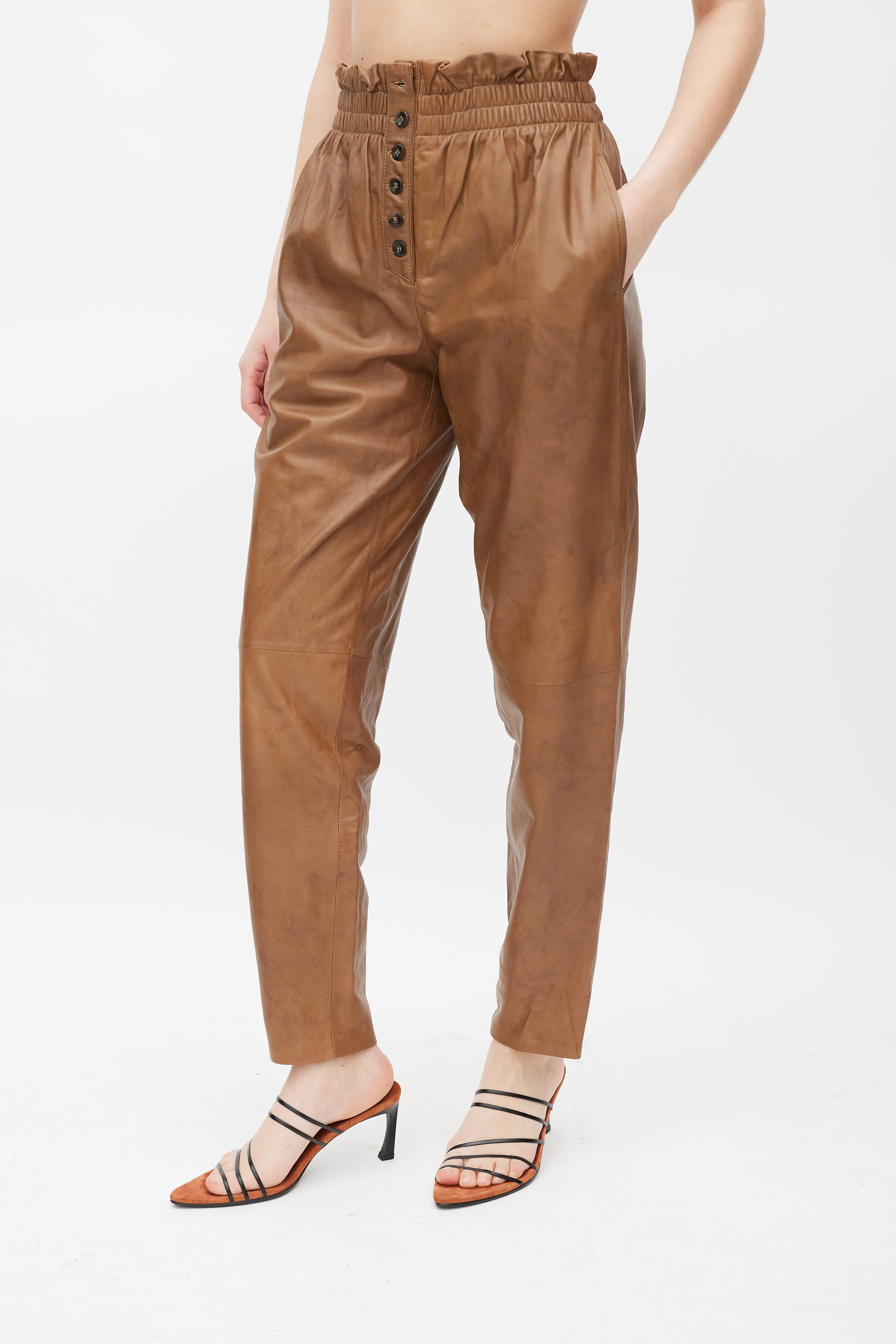 Brown Leather Paper Bag Pants