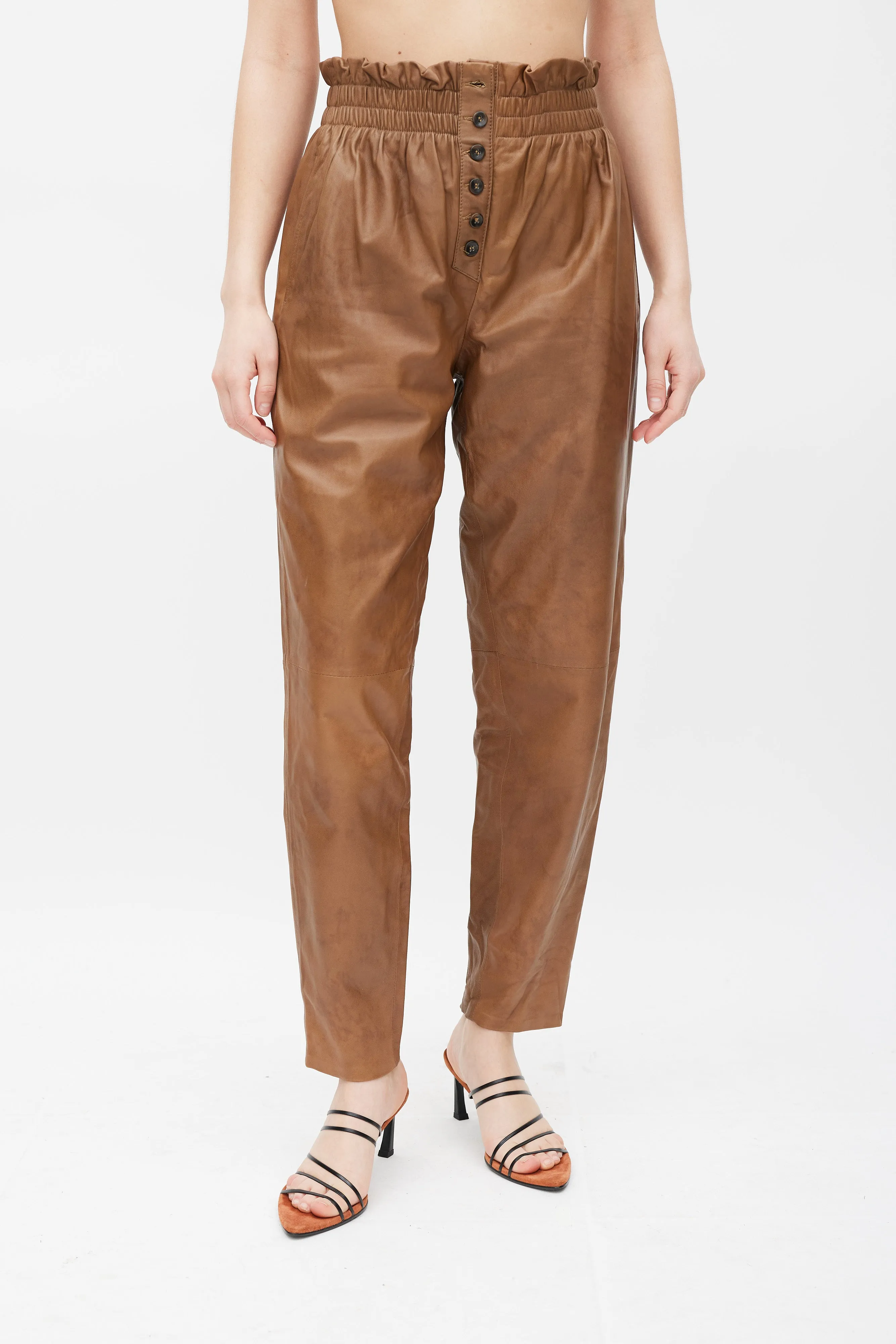 Brown Leather Paper Bag Pants