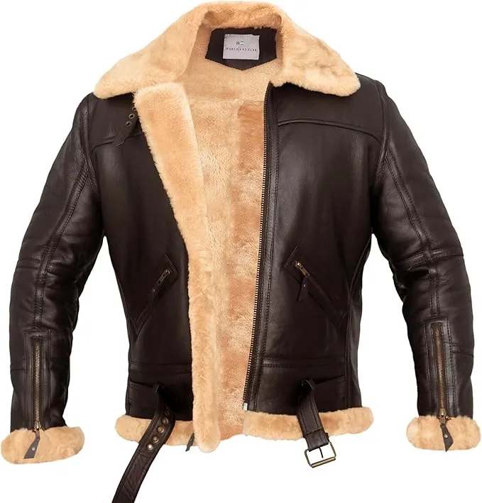 Caelix Distressed Brown Double Face Shearling Leather Jacket