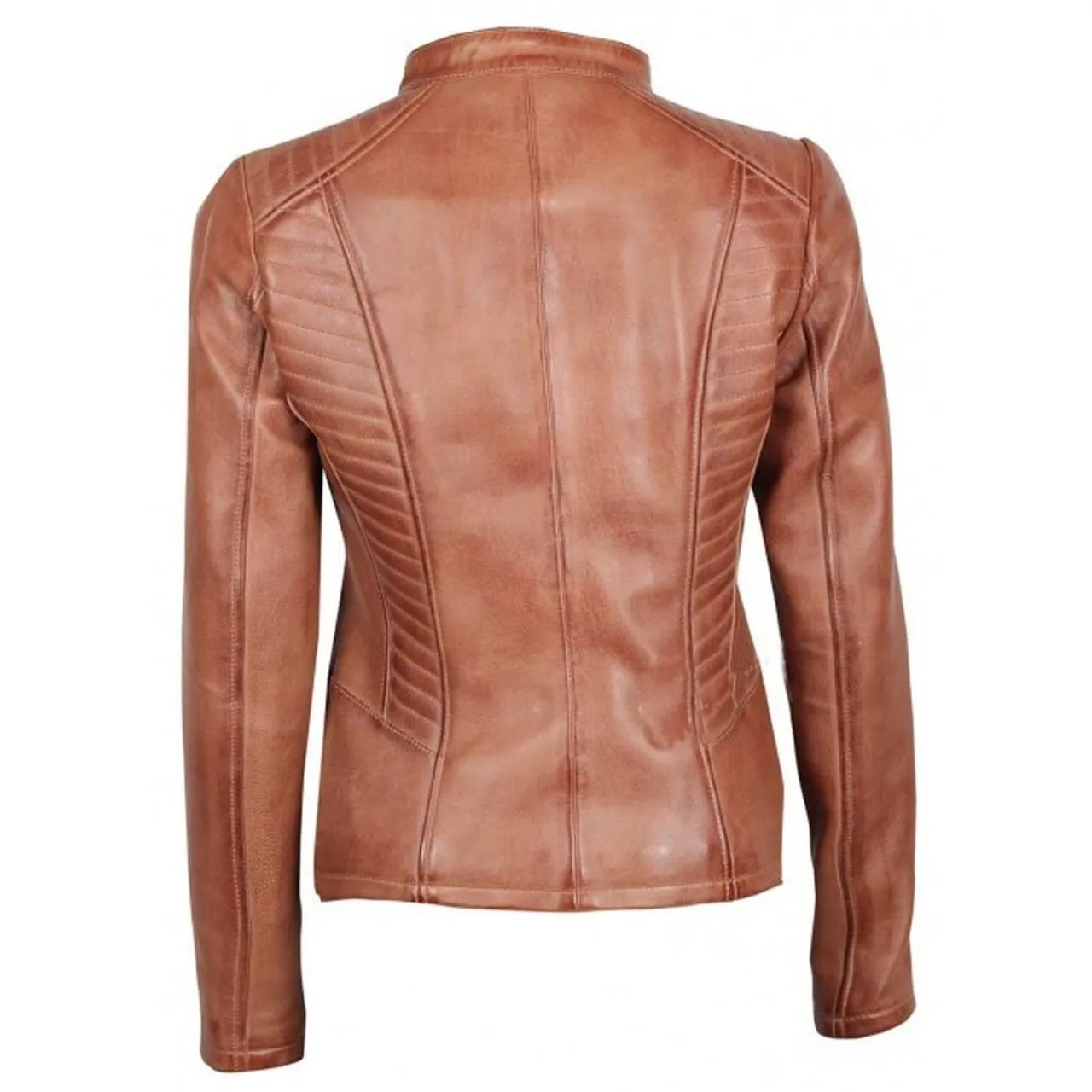 Camel Brown Leather Jacket for Women