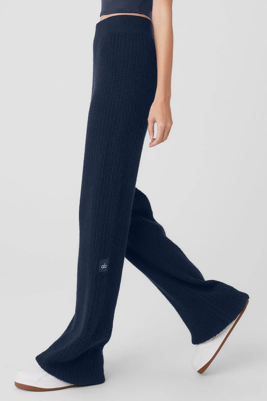 Cashmere High-Waist Plush Waffle Pant - Navy