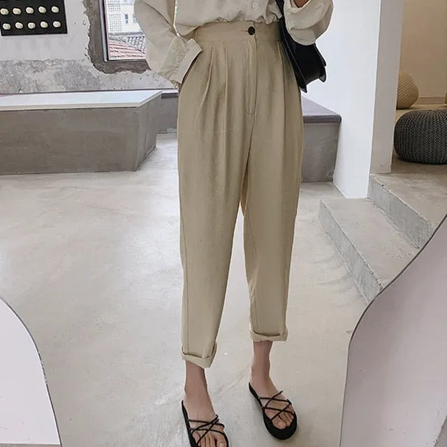 Casual High Waist Pencil Linen Pants