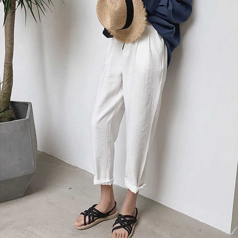 Casual High Waist Pencil Linen Pants