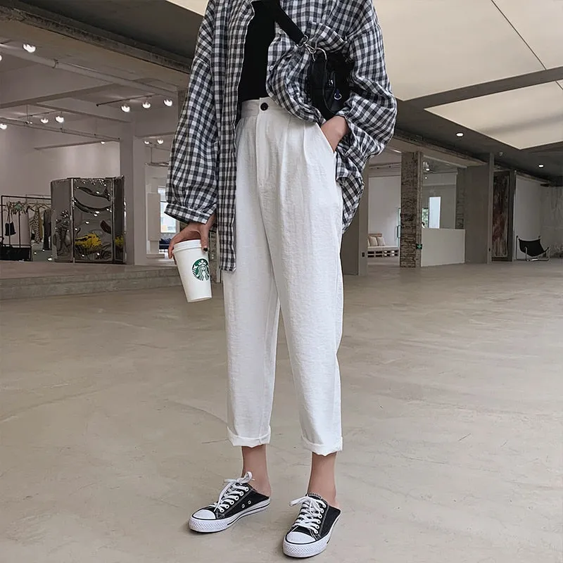 Casual High Waist Pencil Linen Pants