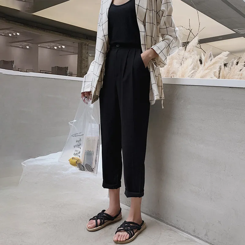 Casual High Waist Pencil Linen Pants