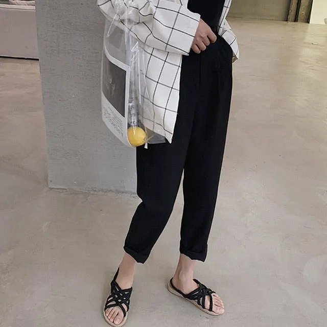 Casual High Waist Pencil Linen Pants