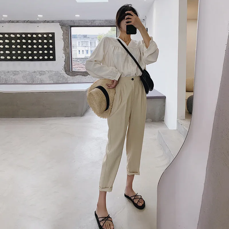 Casual High Waist Pencil Linen Pants